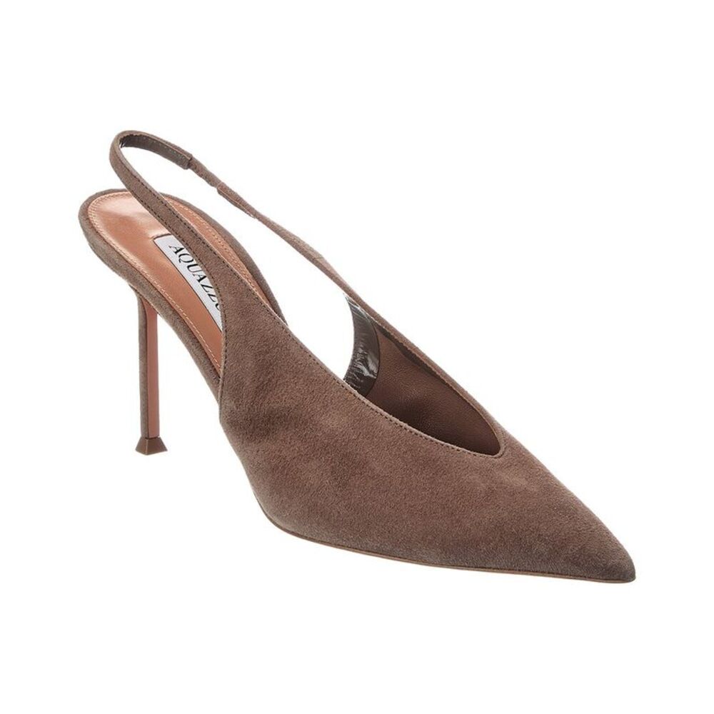 Aquazzura Voltaire 85 Suede Slingback Pump, Brown